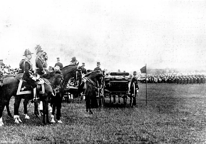 Framed Print : The Shahzada's Visit: Duke of Connaught, Prince of Wales, and Shahzada at the Saluting Point, 1895. Creator: Henry R Framed Print : The Shahzada's Visit: Duke of Connaught, Prince of Wales, and Shahzada at the Saluting Point, 1895. Creator: Henry R