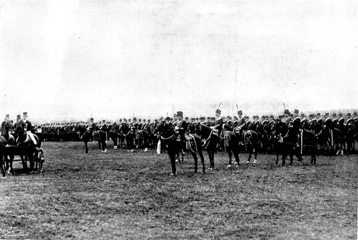 Framed Print : The Shahzada's Visit: the Shahzada at Aldershot: 4th Hussars in line, 1895. Creator: Henry R Framed Print : The Shahzada's Visit: the Shahzada at Aldershot: 4th Hussars in line, 1895. Creator: Henry R
