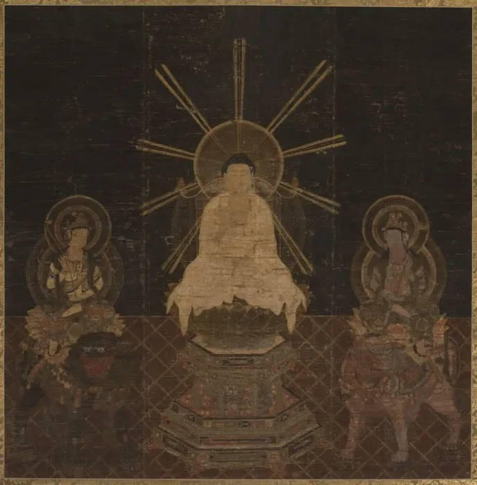 Framed Print : Shaka attended by Fugen and Monju, 1185-1333. Creator: Unknown Framed Print : Shaka attended by Fugen and Monju, 1185-1333. Creator: Unknown