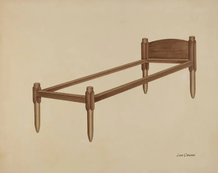 Framed Print : Shaker Bed, 1935 / 1942. Creator: Lon Cronk Framed Print : Shaker Bed, 1935 / 1942. Creator: Lon Cronk