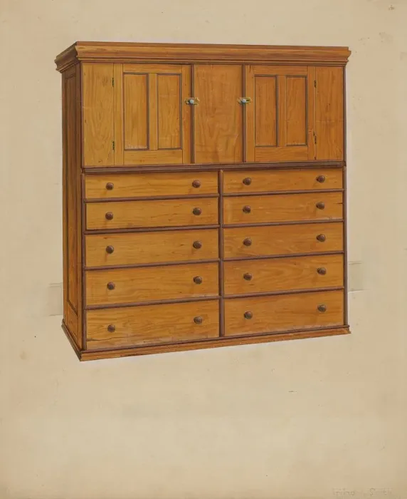 Framed Print : Shaker Cabinet, c. 1937. Creator: Irving I. Smith Framed Print : Shaker Cabinet, c. 1937. Creator: Irving I. Smith