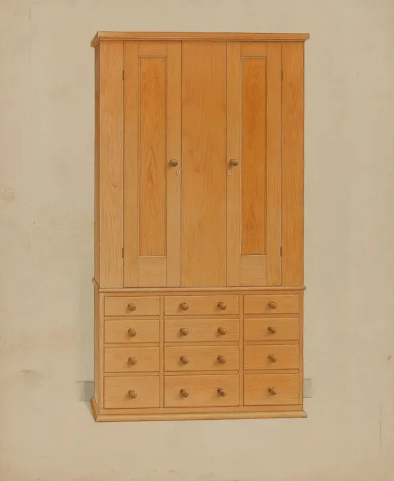 Framed Print : Shaker Cabinet with Drawers, c. 1936. Creator: Alfred H. Smith Framed Print : Shaker Cabinet with Drawers, c. 1936. Creator: Alfred H. Smith