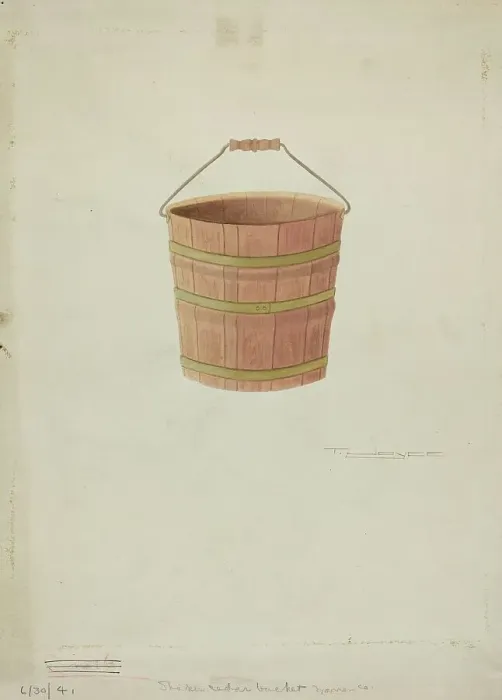 Framed Print : Shaker Cedar Bucket, 1941. Creator: T. Joyce