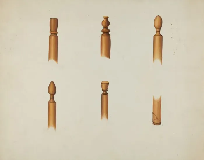 Framed Print : Shaker Chair Finials and Ball & Socket Foot, c. 1936. Creator: Ray Holden Framed Print : Shaker Chair Finials and Ball & Socket Foot, c. 1936. Creator: Ray Holden