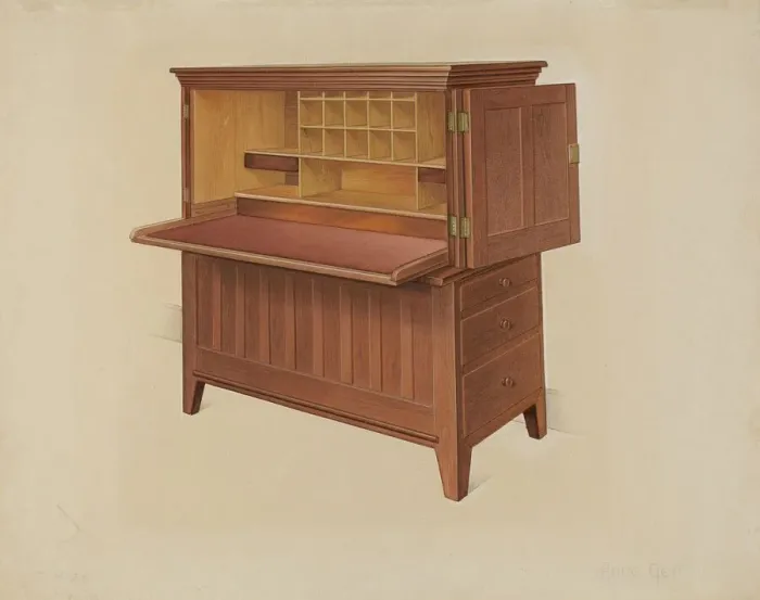 Framed Print : Shaker Desk, c. 1937. Creator: Anne Ger Framed Print : Shaker Desk, c. 1937. Creator: Anne Ger