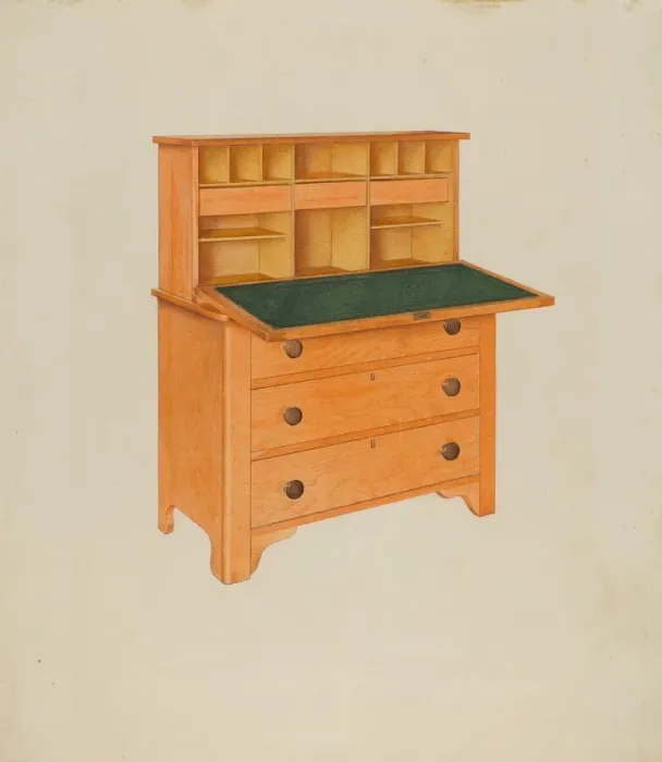 Framed Print : Shaker Desk, c. 1937. Creator: John W Kelleher Framed Print : Shaker Desk, c. 1937. Creator: John W Kelleher