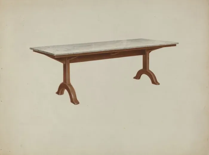 Framed Print : Shaker Dining Table (Marble Top), 1935 / 1942. Creator: John W Kelleher Framed Print : Shaker Dining Table (Marble Top), 1935 / 1942. Creator: John W Kelleher