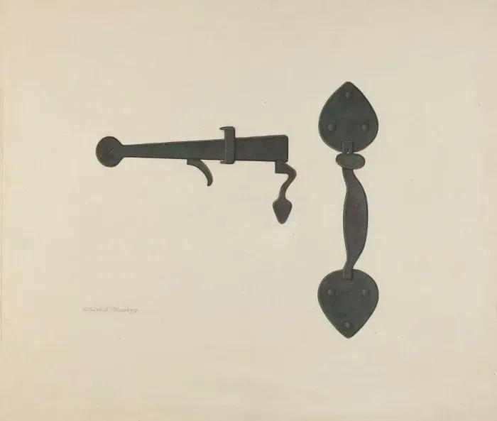 Framed Print : Shaker Door Latch, 1935 / 1942. Creator: Elbert S. Mowery Framed Print : Shaker Door Latch, 1935 / 1942. Creator: Elbert S. Mowery