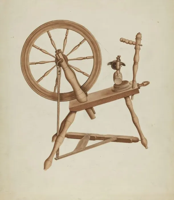 Framed Print : Shaker Flax Spinning Wheel, c. 1936. Creator: Lon Cronk Framed Print : Shaker Flax Spinning Wheel, c. 1936. Creator: Lon Cronk