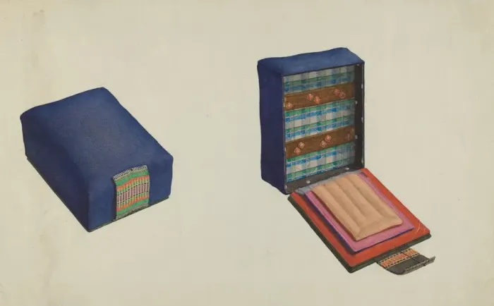 Framed Print : Shaker Needle Case, c. 1936. Creator: Ingrid Selmer-Larsen Framed Print : Shaker Needle Case, c. 1936. Creator: Ingrid Selmer-Larsen