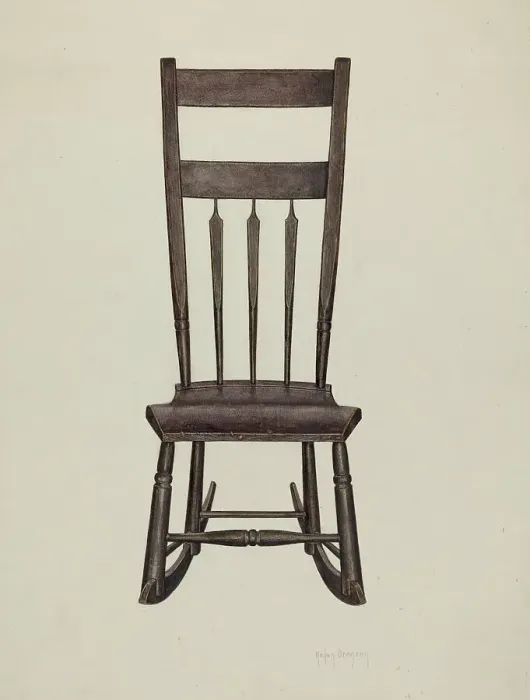 Framed Print : Shaker Nursing Chair, c. 1937. Creator: Helen Bronson Framed Print : Shaker Nursing Chair, c. 1937. Creator: Helen Bronson