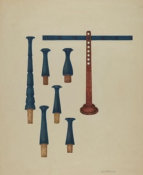 Shaker Pegs and Candlestand, c. 1938. Creator: George V. Vezolles