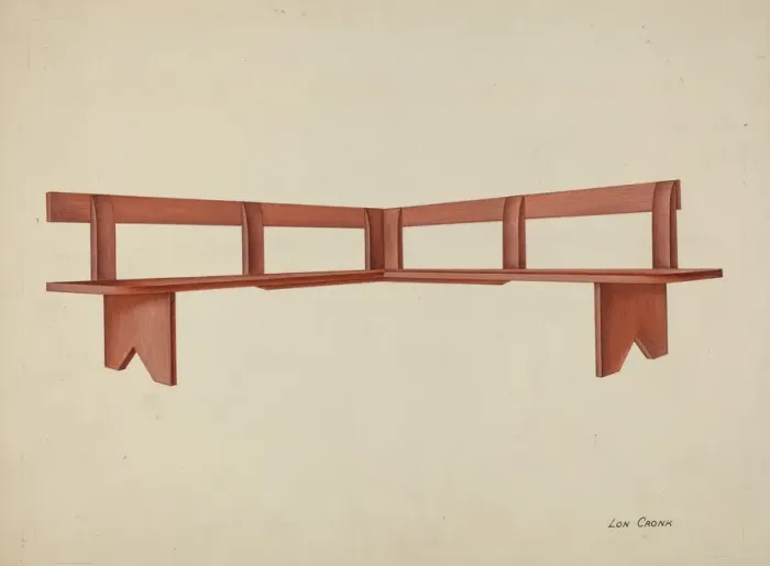Framed Print : Shaker Porch Bench, 1935 / 1942. Creator: Lon Cronk Framed Print : Shaker Porch Bench, 1935 / 1942. Creator: Lon Cronk