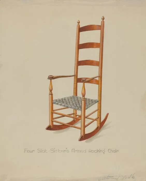 Framed Print : Shaker Rocking Chair, c. 1936. Creator: Victor F. Muollo Framed Print : Shaker Rocking Chair, c. 1936. Creator: Victor F. Muollo