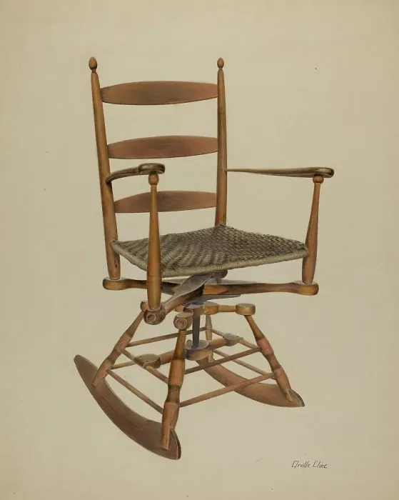 Framed Print : Shaker Rocking Chair, c. 1939. Creator: Orville Cline Framed Print : Shaker Rocking Chair, c. 1939. Creator: Orville Cline