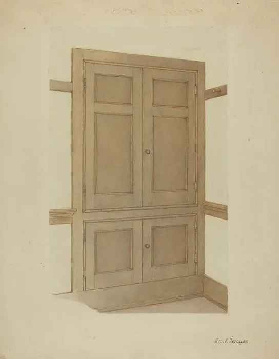 Framed Print : Shaker Room Cupboard, c. 1938. Creator: George V. Vezolles Framed Print : Shaker Room Cupboard, c. 1938. Creator: George V. Vezolles