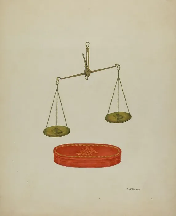 Framed Print : Shaker Scales, c. 1938. Creator: George V. Vezolles Framed Print : Shaker Scales, c. 1938. Creator: George V. Vezolles