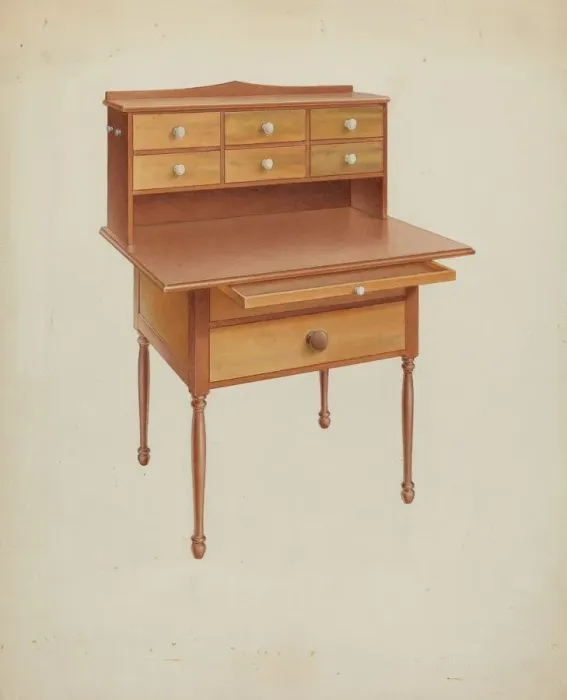 Framed Print : Shaker Sewing Table, c. 1938. Creator: Alfred H. Smith Framed Print : Shaker Sewing Table, c. 1938. Creator: Alfred H. Smith