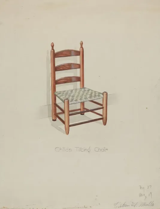 Framed Print : Shaker Three Slat Titlting Chair, c. 1936. Creator: Victor F. Muollo Framed Print : Shaker Three Slat Titlting Chair, c. 1936. Creator: Victor F. Muollo