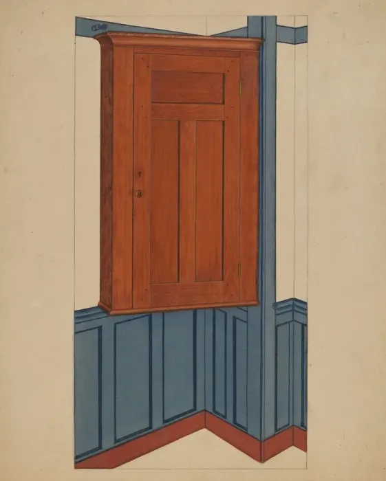 Framed Print : Shaker Small Corner Cupboard, c. 1937. Creator: Lon Cronk Framed Print : Shaker Small Corner Cupboard, c. 1937. Creator: Lon Cronk