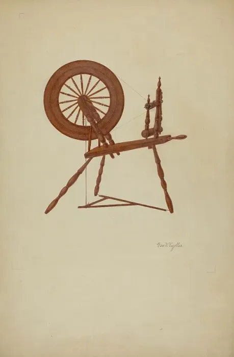 Framed Print : Shaker Spinning Wheel Flax, c. 1941. Creator: George V. Vezolles Framed Print : Shaker Spinning Wheel Flax, c. 1941. Creator: George V. Vezolles