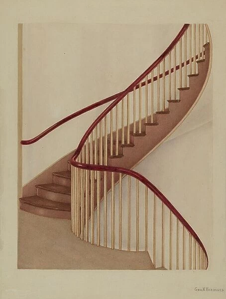 Shaker Spiral Staircase, c. 1938. Creator: George V. Vezolles