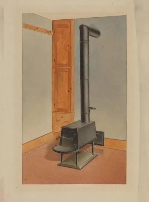 Framed Print : Shaker Stove / Built-in Closet, c. 1938. Creator: John W Kelleher Framed Print : Shaker Stove / Built-in Closet, c. 1938. Creator: John W Kelleher