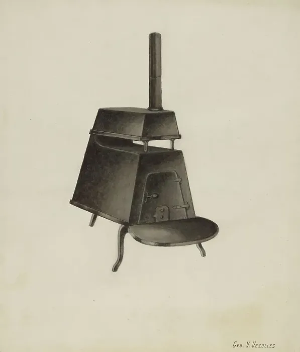 Framed Print : Shaker Stove, c. 1937. Creator: George V. Vezolles Framed Print : Shaker Stove, c. 1937. Creator: George V. Vezolles