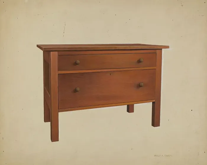Framed Print : Shaker Table, c. 1938. Creator: Orville A. Carroll Framed Print : Shaker Table, c. 1938. Creator: Orville A. Carroll