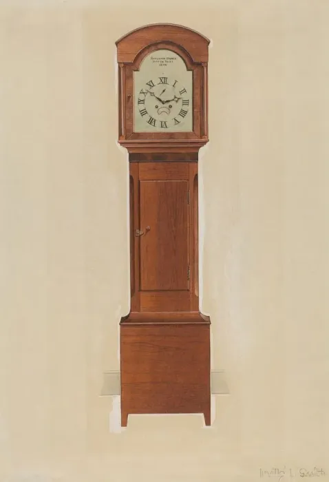 Framed Print : Shaker Tall Clock, c. 1937. Creator: Irving I. Smith Framed Print : Shaker Tall Clock, c. 1937. Creator: Irving I. Smith