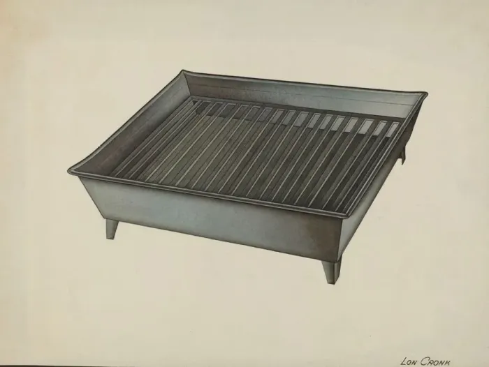 Framed Print : Shaker Tin Dish Drainer, c. 1941. Creator: Lon Cronk Framed Print : Shaker Tin Dish Drainer, c. 1941. Creator: Lon Cronk