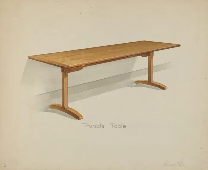 Framed Print : Shaker Trestle Dining Table, 1935 / 1942. Creator: Anne Ger Framed Print : Shaker Trestle Dining Table, 1935 / 1942. Creator: Anne Ger