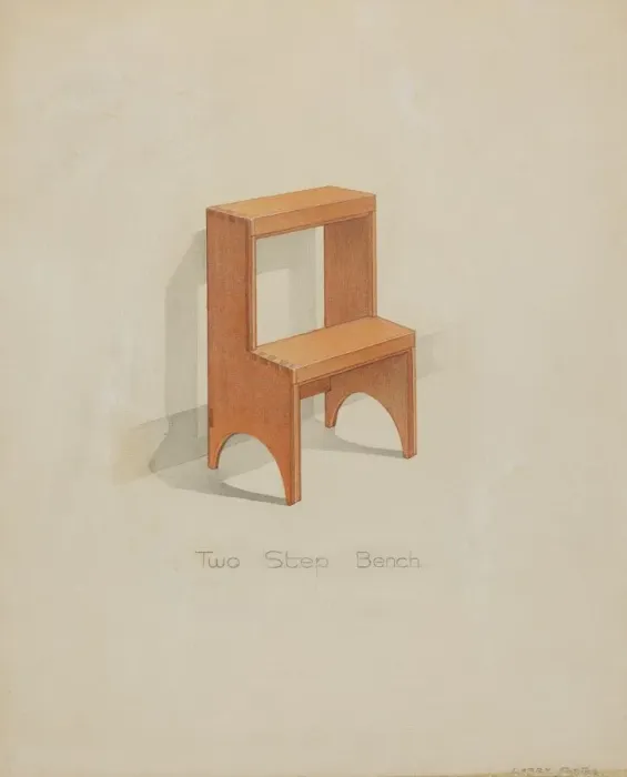 Framed Print : Shaker Two-step Bench, c. 1936. Creator: Lawrence Foster Framed Print : Shaker Two-step Bench, c. 1936. Creator: Lawrence Foster