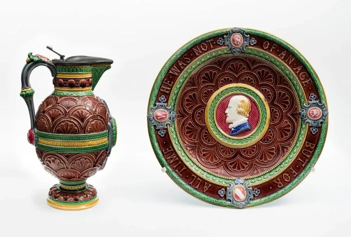 Framed Print : Shakespeare Ewer and Basin, England, Ewer: 1873, Basin: 1871. Creator: Minton Framed Print : Shakespeare Ewer and Basin, England, Ewer: 1873, Basin: 1871. Creator: Minton