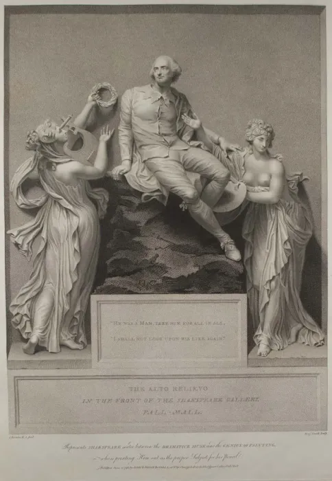 Framed Print : Shakespeare with the Muse of Literature and the Genius of Painting, 1803. Artist: Boydell, John (1720-1804) Framed Print : Shakespeare with the Muse of Literature and the Genius of Painting, 1803. Artist: Boydell, John (1720-1804)