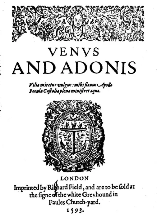 Framed Print : Shakespeares First Published Work - 1st Edition of Venus and Adonis, 1593, (1946) Framed Print : Shakespeares First Published Work - 1st Edition of Venus and Adonis, 1593, (1946)