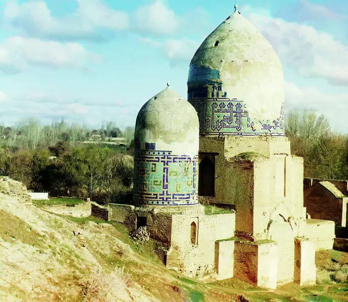 Framed Print : Shakh-i Zindeh dome, Samarkand, between 1905 and 1915. Creator: Sergey Mikhaylovich Prokudin-Gorsky Framed Print : Shakh-i Zindeh dome, Samarkand, between 1905 and 1915. Creator: Sergey Mikhaylovich Prokudin-Gorsky