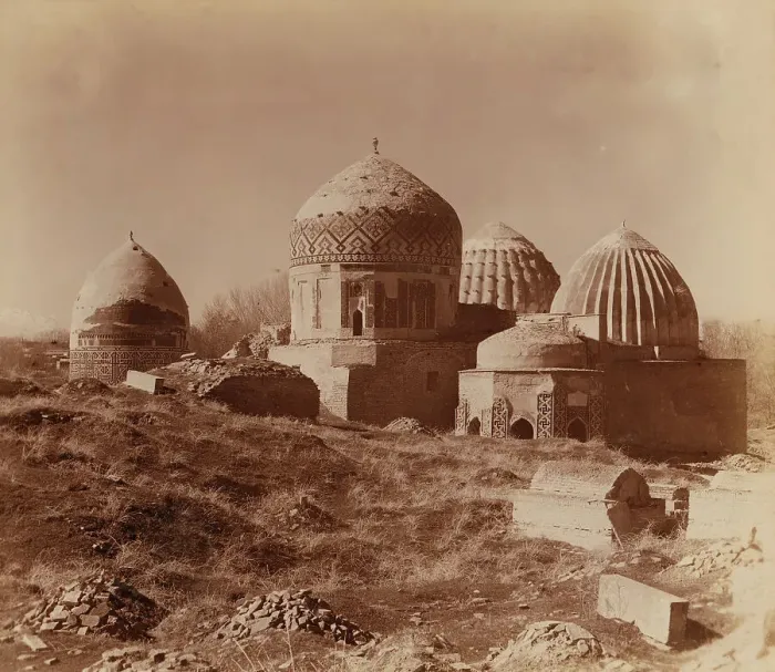 Framed Print : Shakh-i Zindeh mosque; view from the northeast, Samarkand, between 1905 and 1915. Creator: Sergey Mikhaylovich Prokudin-Gorsky Framed Print : Shakh-i Zindeh mosque; view from the northeast, Samarkand, between 1905 and 1915. Creator: Sergey Mikhaylovich Prokudin-Gorsky
