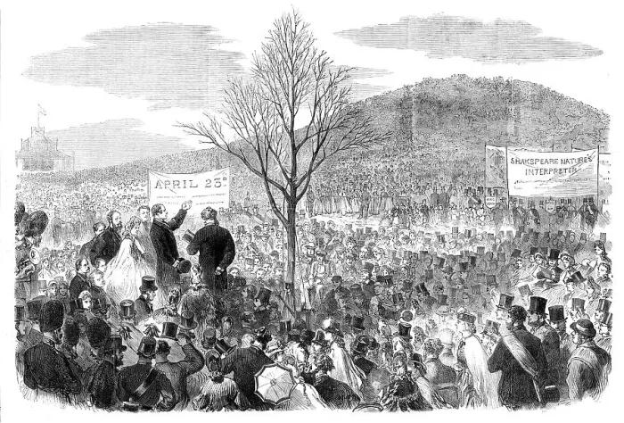 Framed Print : The Shakspeare Commemoration in London: planting an oak on Primrose Hill, 1864. Creator: Unknown Framed Print : The Shakspeare Commemoration in London: planting an oak on Primrose Hill, 1864. Creator: Unknown