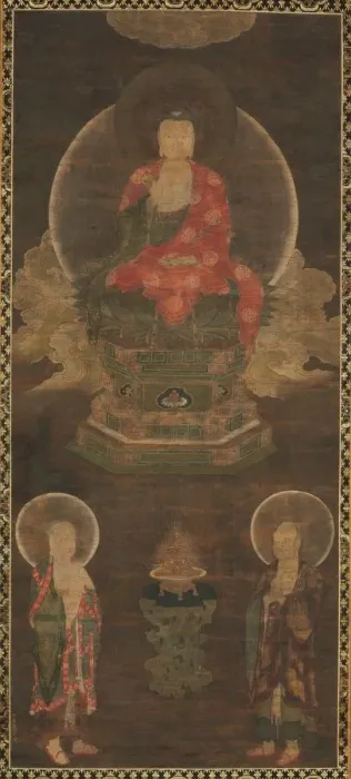 Framed Print : Shakyamuni Triad: Buddha Attended by Manjushri and Samantabhadra (Buddha), late 1300s Framed Print : Shakyamuni Triad: Buddha Attended by Manjushri and Samantabhadra (Buddha), late 1300s