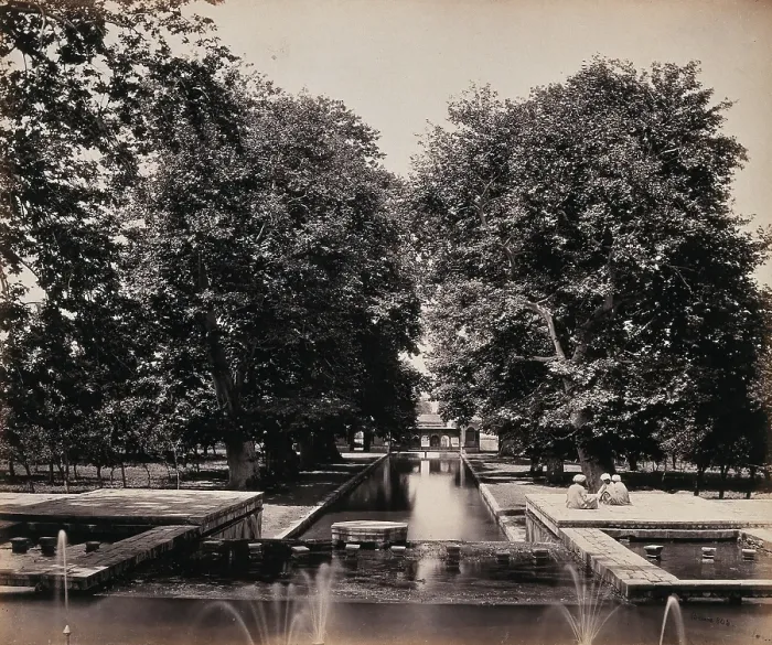 Framed Print : Shalimar, Kashmir: small fountains at the top of a weir, c1870s. Creator: Samuel Bourne Framed Print : Shalimar, Kashmir: small fountains at the top of a weir, c1870s. Creator: Samuel Bourne