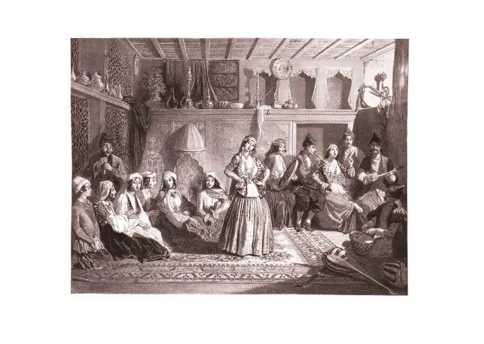 Framed Print : The Shamakhi dancers, Mid of the 19th century. Artist: Gagarin, Grigori Grigorievich (1810-1893) Framed Print : The Shamakhi dancers, Mid of the 19th century. Artist: Gagarin, Grigori Grigorievich (1810-1893)
