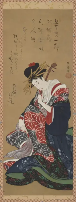 Framed Print : Shamisen Player, Edo period, late 18th-early 19th century. Creator: Kitagawa Utamaro II Framed Print : Shamisen Player, Edo period, late 18th-early 19th century. Creator: Kitagawa Utamaro II