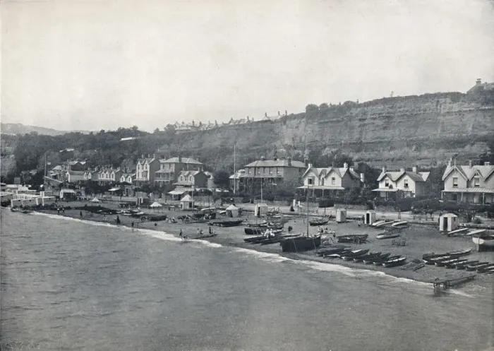 Framed Print : Shanklin - View of the Beach and the Heights, 1895 Framed Print : Shanklin - View of the Beach and the Heights, 1895