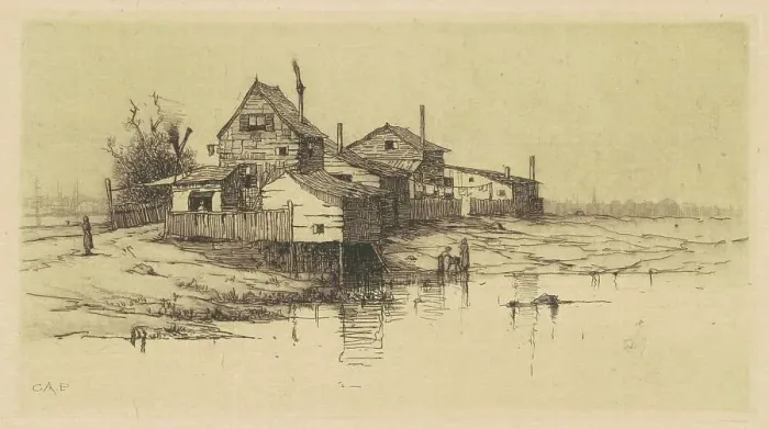 Framed Print : Shanties on the Harlem, 1881-1882. Creator: Charles A Platt Framed Print : Shanties on the Harlem, 1881-1882. Creator: Charles A Platt