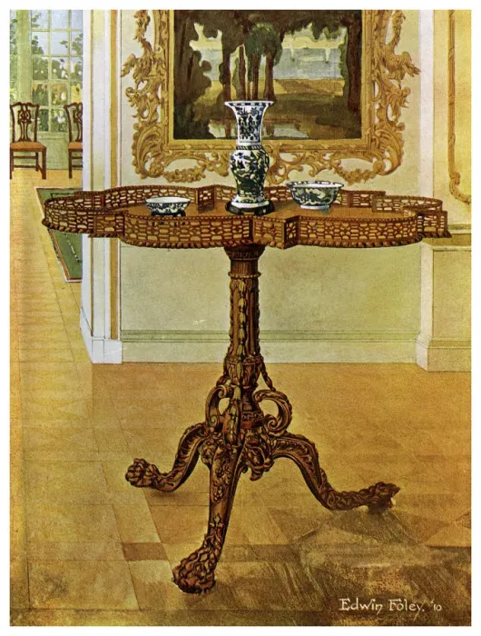 Framed Print : Shaped fret rimmed gallery table, Chippendale School, 1911-1912. Artist: Edwin Foley Framed Print : Shaped fret rimmed gallery table, Chippendale School, 1911-1912. Artist: Edwin Foley