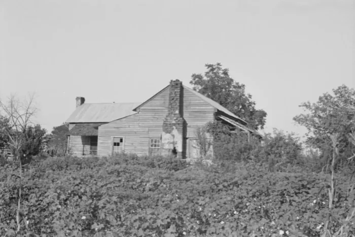 Framed Print : A sharecroppers buildings and fields, Hale County, Alabama, 1936. Creator: Walker Evans Framed Print : A sharecroppers buildings and fields, Hale County, Alabama, 1936. Creator: Walker Evans