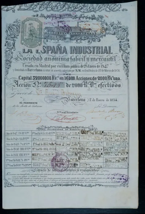 Framed Print : Shares of vellon reals (old Spanish money) of the industrial and commercial Society Framed Print : Shares of vellon reals (old Spanish money) of the industrial and commercial Society