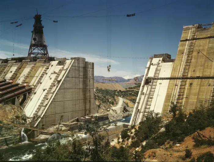 Framed Print : Shasta dam under construction, California, 1942. Creator: Russell Lee Framed Print : Shasta dam under construction, California, 1942. Creator: Russell Lee