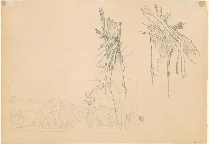 Framed Print : Two Shattered Trees;and Study for The Road'[verso], 1918